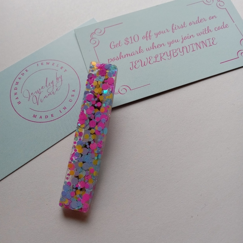 5/$25 Hand Crafted Multicolor Confetti Hair Clip